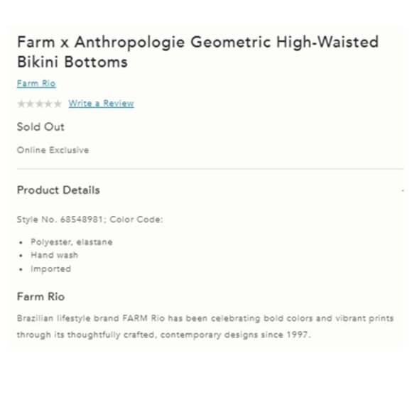 NWT-Anthropologie x Farm Rio Geometric High Waisted Bikini Bottoms & Top - Picture 7 of 8